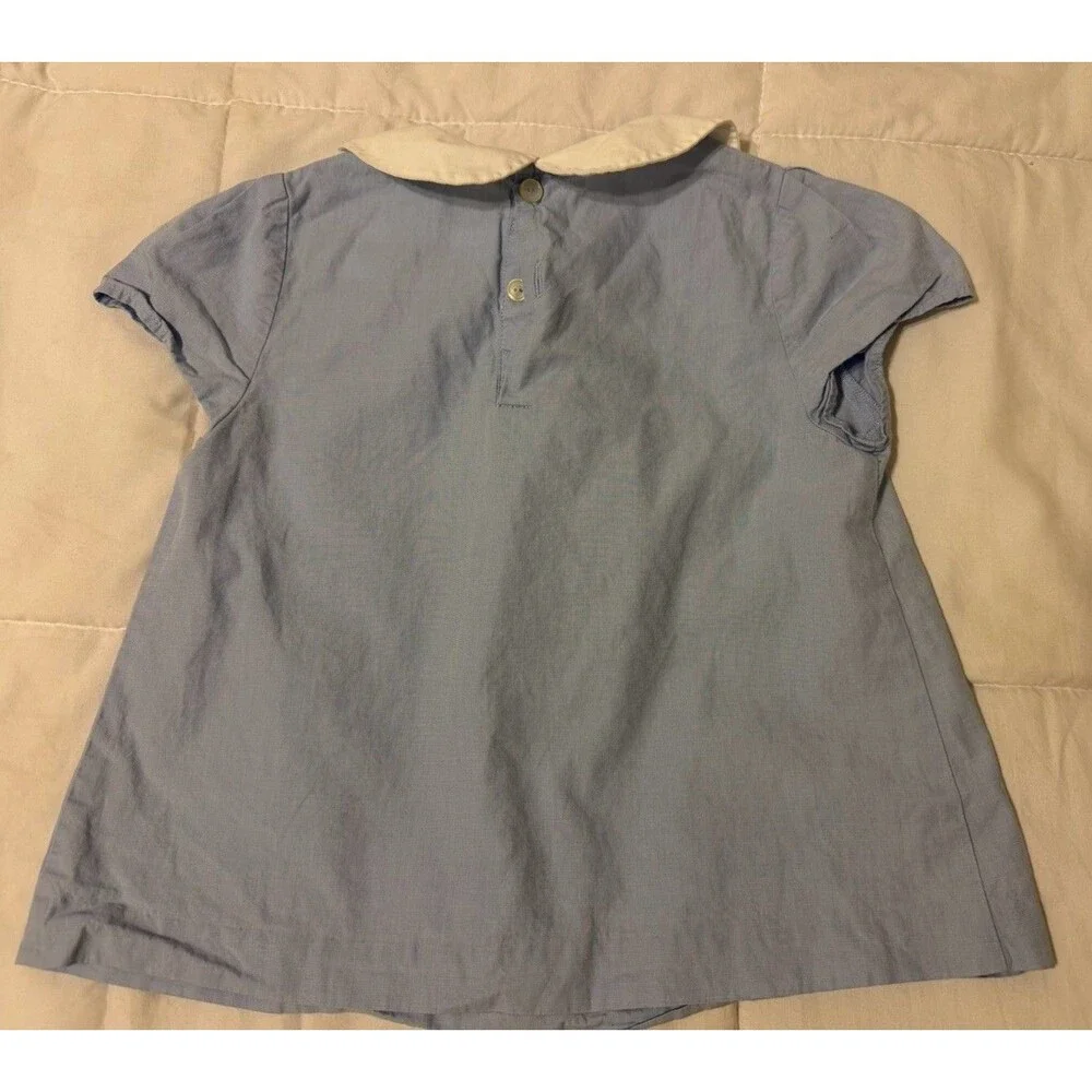 Jacadi Paris Girls Blue & White Peter Pan Collar Blouse Size 5A / 110cm